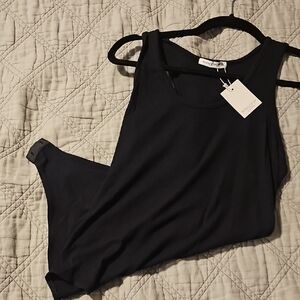 Mangopop Black Ribbed Tank Bodysuit with Scoop Neck